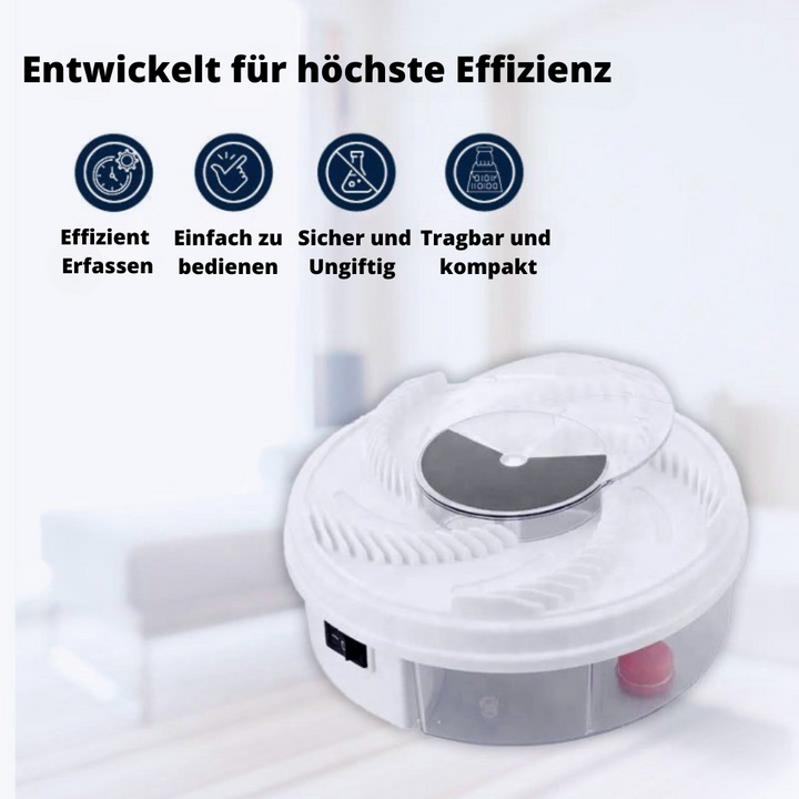 Leise, effektive Fliegenfalle für drinnen, mit Köderstationen, ungiftig. Perfekt für insektenfreie Sommerabende.