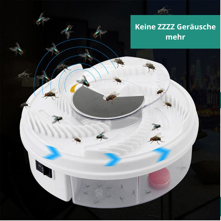 Leise, effektive Fliegenfalle für drinnen, mit Köderstationen, ungiftig. Perfekt für insektenfreie Sommerabende.