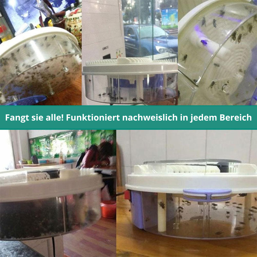 Leise, effektive Fliegenfalle für drinnen, mit Köderstationen, ungiftig. Perfekt für insektenfreie Sommerabende.