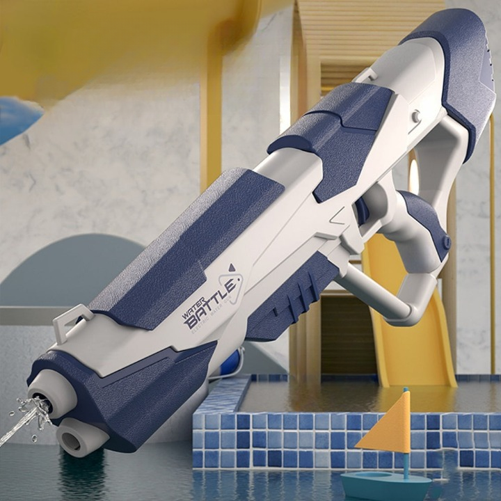 "Leistungsstarke Wasserpistole mit USB-Akku, großer Wassertank, blau, für Outdoor-Wasserspaß, SpritzPower X1."