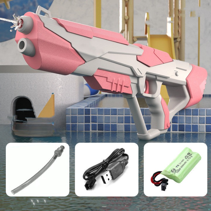 "Leistungsstarke Wasserpistole mit USB-Akku, großer Wassertank, blau, für Outdoor-Wasserspaß, SpritzPower X1."