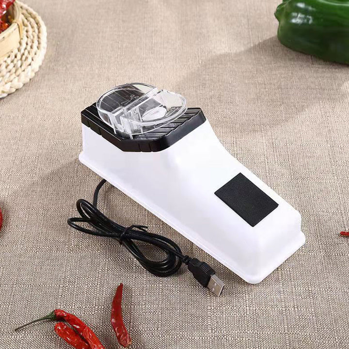 "Leistungsstarker USB-Messerschärfer, elektrisch, praktisch für Küchenmesser, graues Gehäuse, innovative Technologie"