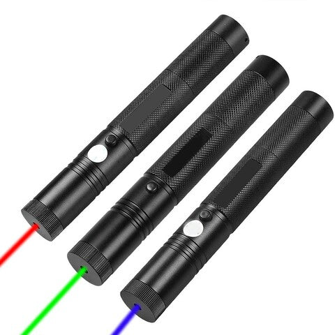 "Leistungsstarker, wiederaufladbarer Laserpointer für Langstrecken mit Aluminiumgehäuse und variablen Farben: Grün, Rot, Lila