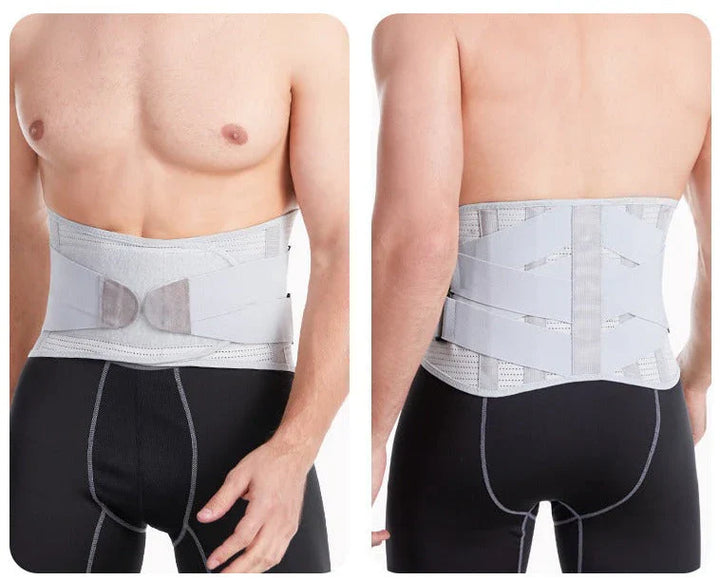 "Lendenwirbel-Stützbandage, grau, ergonomisches Design, atmungsaktiv, verstellbare Kompression, Rückenunterstützung, Alltag"