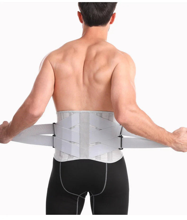 "Lendenwirbel-Stützbandage, grau, ergonomisches Design, atmungsaktiv, verstellbare Kompression, Rückenunterstützung, Alltag"