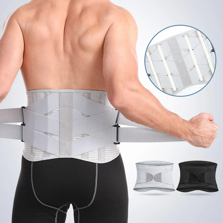 "Lendenwirbel-Stützbandage, grau, ergonomisches Design, atmungsaktiv, verstellbare Kompression, Rückenunterstützung, Alltag"