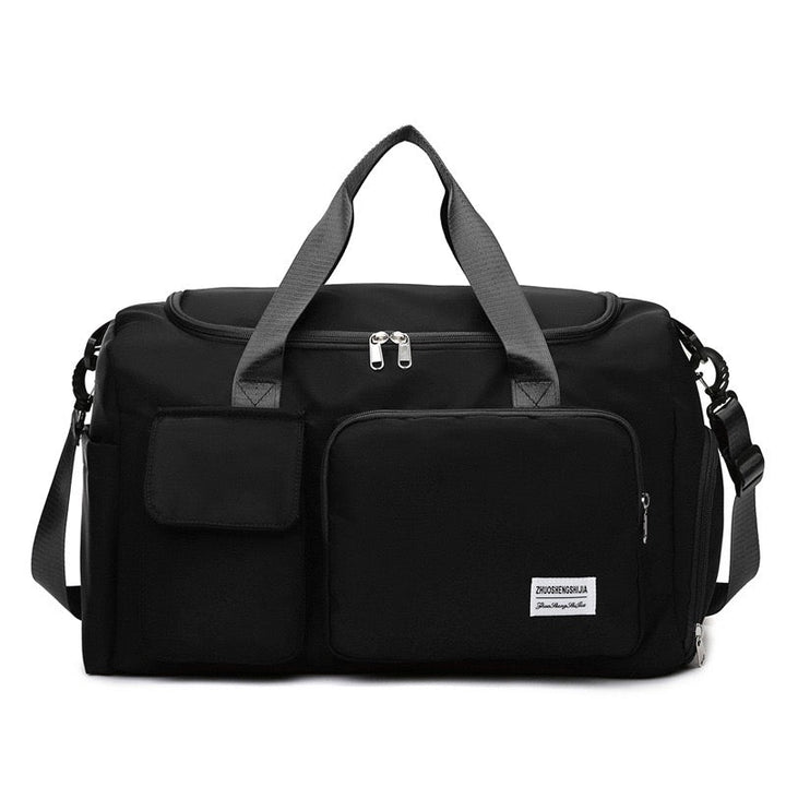 "Lila Damen-Reisetasche mit Schuhfach und mehreren Taschen, ideal für Reisen und Sport, robust und wasserdicht."