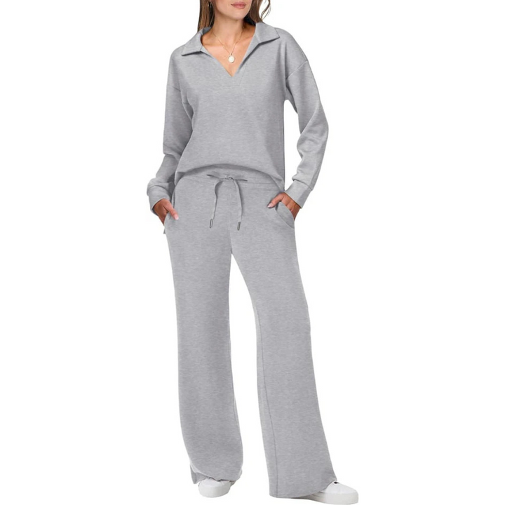 Lounge Set Damen, zweiteilig, weiches Material, lockere Passform, beige Farbe, ideal für gemütliche und stilvolle Outfits.