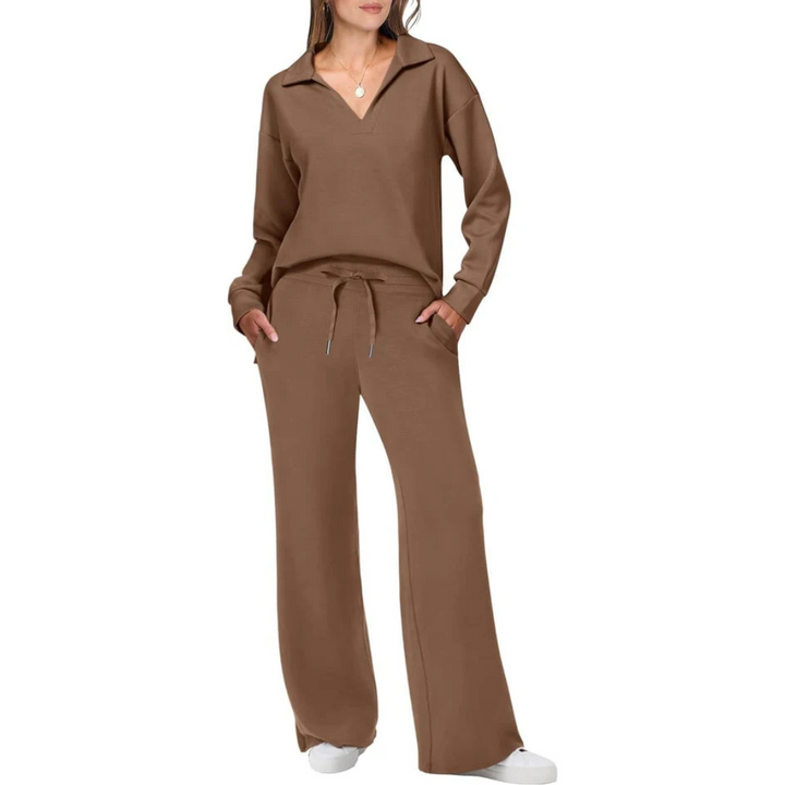 Lounge Set Damen, zweiteilig, weiches Material, lockere Passform, beige Farbe, ideal für gemütliche und stilvolle Outfits.