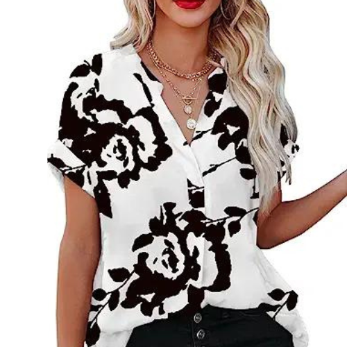 "Luftige Damen Chiffon Bluse in Weiß, kurzärmelig, mit elegantem Rundhalsausschnitt, perfekt für Sommer."