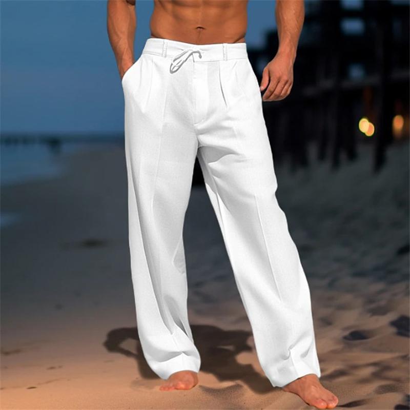 "Luftige Herren Leinenhose, atmungsaktiv, lockerer Schnitt, ideal für Sommer, vielseitig und pflegeleicht, in Beige."