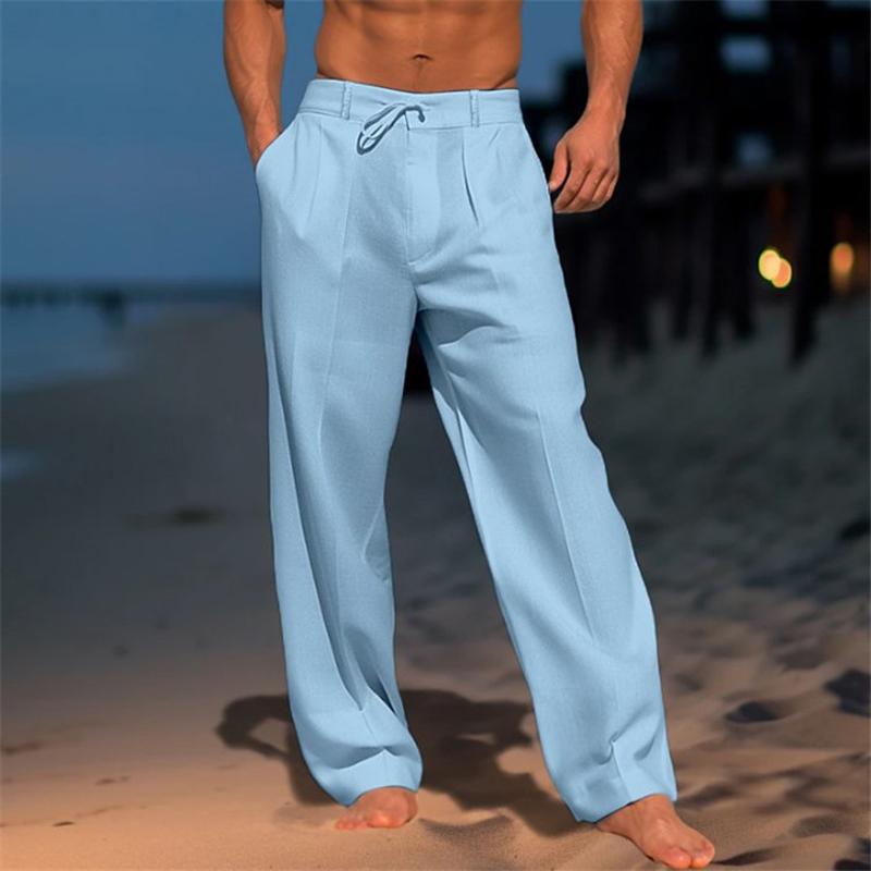 "Luftige Herren Leinenhose, atmungsaktiv, lockerer Schnitt, ideal für Sommer, vielseitig und pflegeleicht, in Beige."