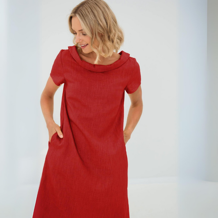 "Luftiges Sommerkleid aus Leinen-Baumwoll-Mix, kurze Ärmel, vielseitig stilvoll in Gelb, Schwarz, Babyblau, Dunkelblau"