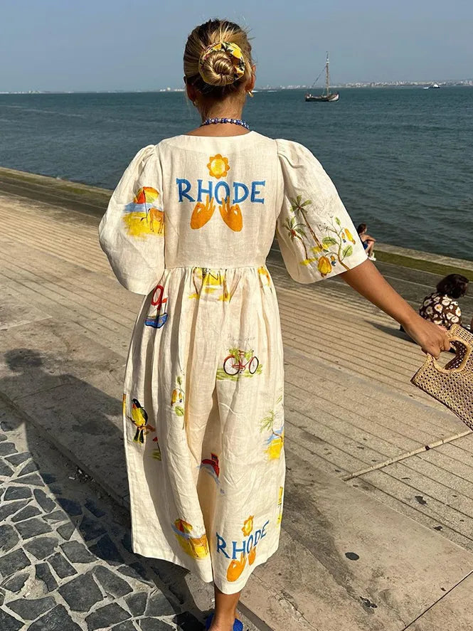 "Luftiges Sommerkleid mit modernem Chic Muster; ideal für elegante Anlässe und heiße Tage."