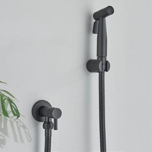 Luxuriöse Bidet Handbrause aus Edelstahl in Grau-Schwarz, elegantes Design, sanfter Wasserstrahl, einfache Installation.
