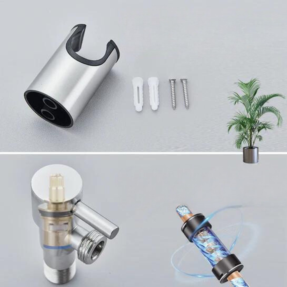Luxuriöse Bidet Handbrause aus Edelstahl in Grau-Schwarz, elegantes Design, sanfter Wasserstrahl, einfache Installation.