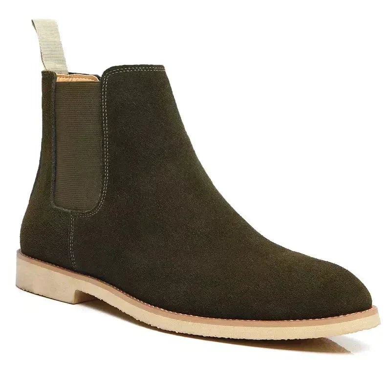 Luxuriöse Chelsea-Stiefel aus weichem Kalbswildleder mit elastischen Einsätzen, elegante Optik, ideal für Damenoutfits.