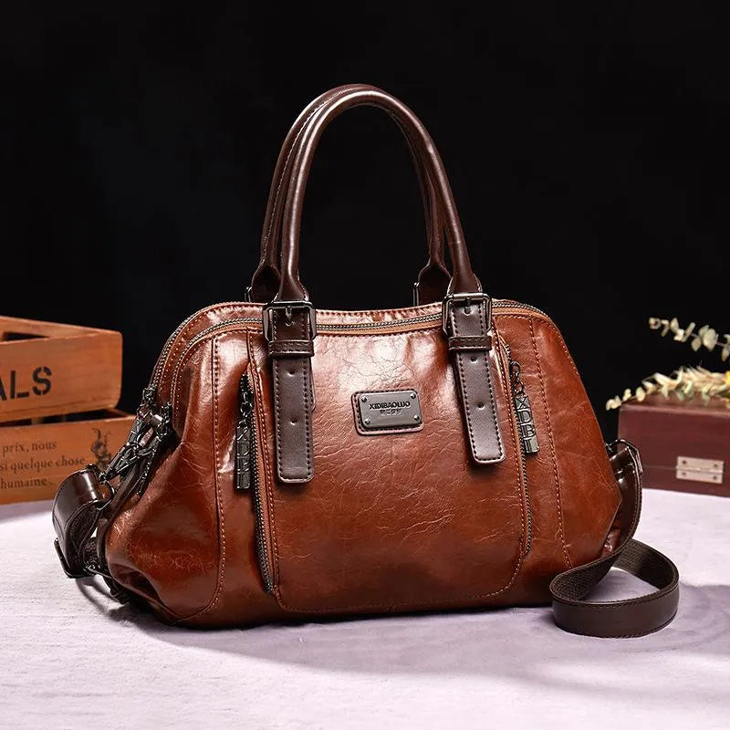 Luxuriöse Damenlederhandtasche mit eleganter Textur, praktisch geräumig in Braun, Grün, Rot oder Schwarz für vielseitigen Sti