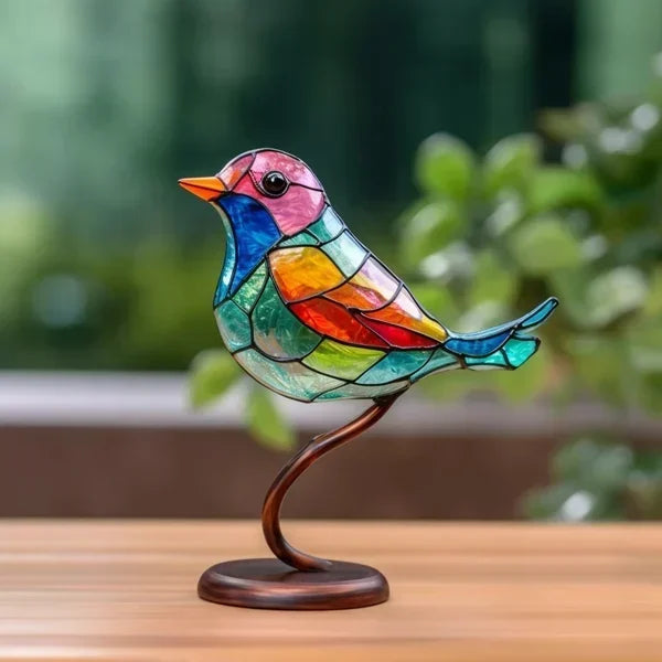 "Luxuriöse handgefertigte Buntglas Vogelstatuette, kunstvolles Design, farbenfroh, ideal für stilvolles Interieur."