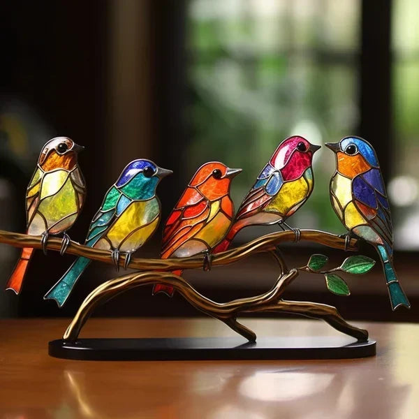 "Luxuriöse handgefertigte Buntglas Vogelstatuette, kunstvolles Design, farbenfroh, ideal für stilvolles Interieur."