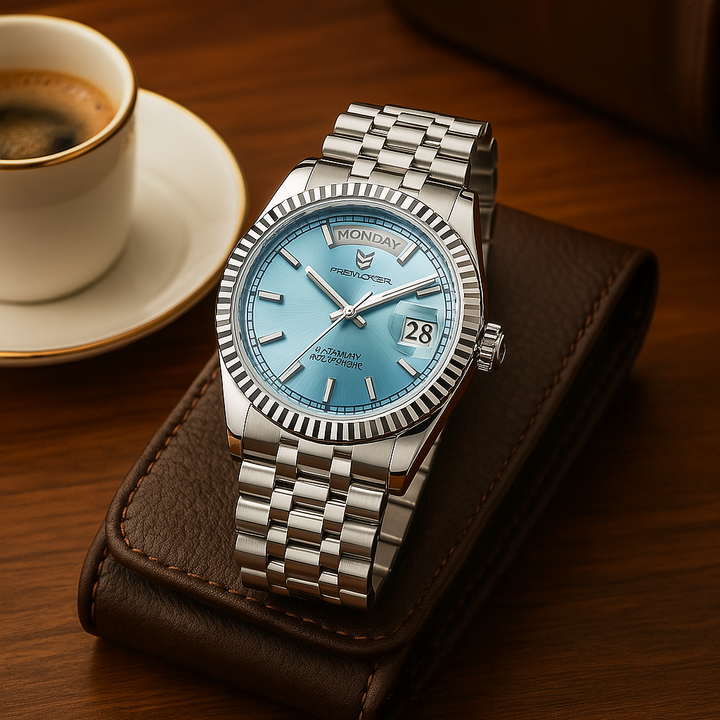 "Luxus Herren Automatikuhr aus Edelstahl, selbstaufziehend, mit Kalenderfunktion und Edelstahlarmband"