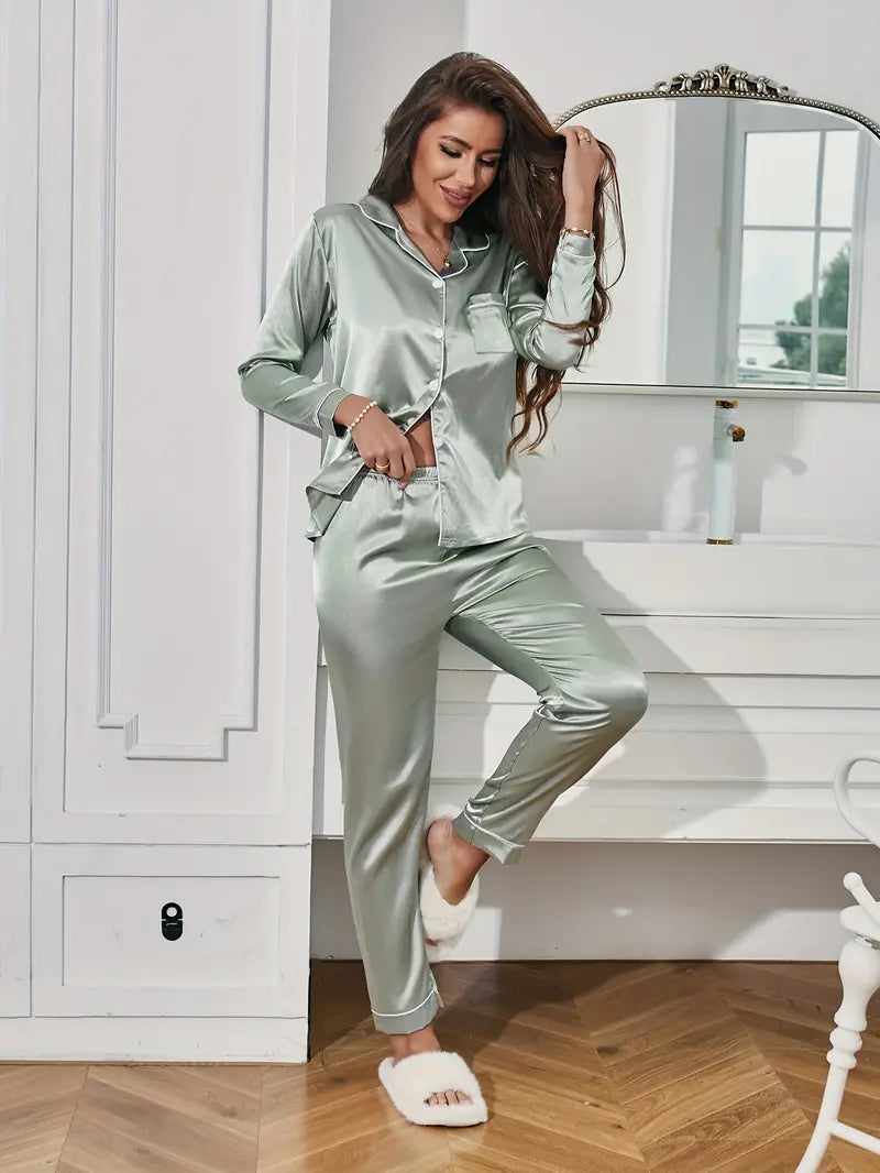 "Luxus Pyjama-Set Damen, hautfreundlich, elegant, komfortabel, zeitloses Design in verschiedenen Farben, bequeme Passform."