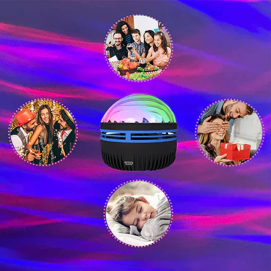 Magische Nordlicht-Projektionslampe, bunte Aurora-Effekte, ideal für Zimmerdekoration und stimmungsvolle Beleuchtung.