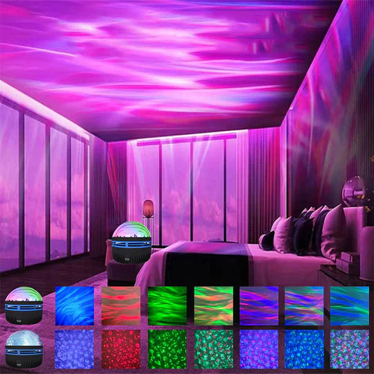 Magische Nordlicht-Projektionslampe, bunte Aurora-Effekte, ideal für Zimmerdekoration und stimmungsvolle Beleuchtung.