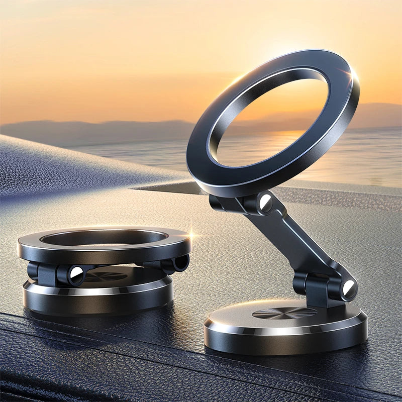 "Magnetische Handyhalterung im Auto mit Magsafe-Technologie, 360-Grad-Drehung und klappbarem Design für sicheren Halt."