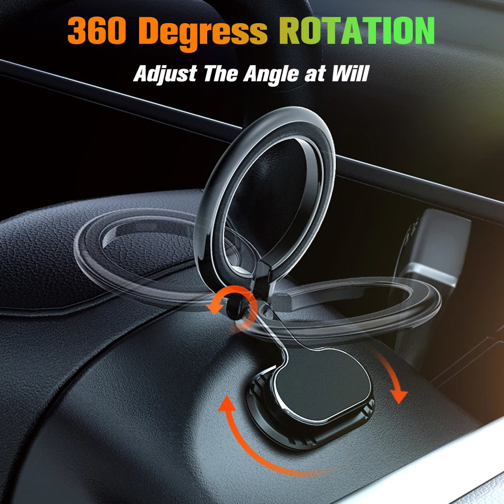 "Magnetische Handyhalterung im Auto mit Magsafe-Technologie, 360-Grad-Drehung und klappbarem Design für sicheren Halt."
