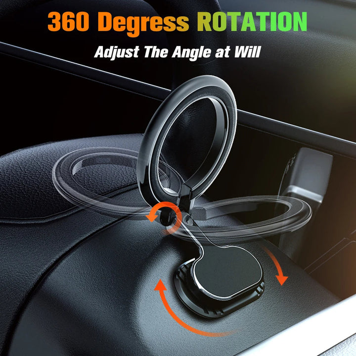 "Magnetische Handyhalterung im Auto mit Magsafe-Technologie, 360-Grad-Drehung und klappbarem Design für sicheren Halt."