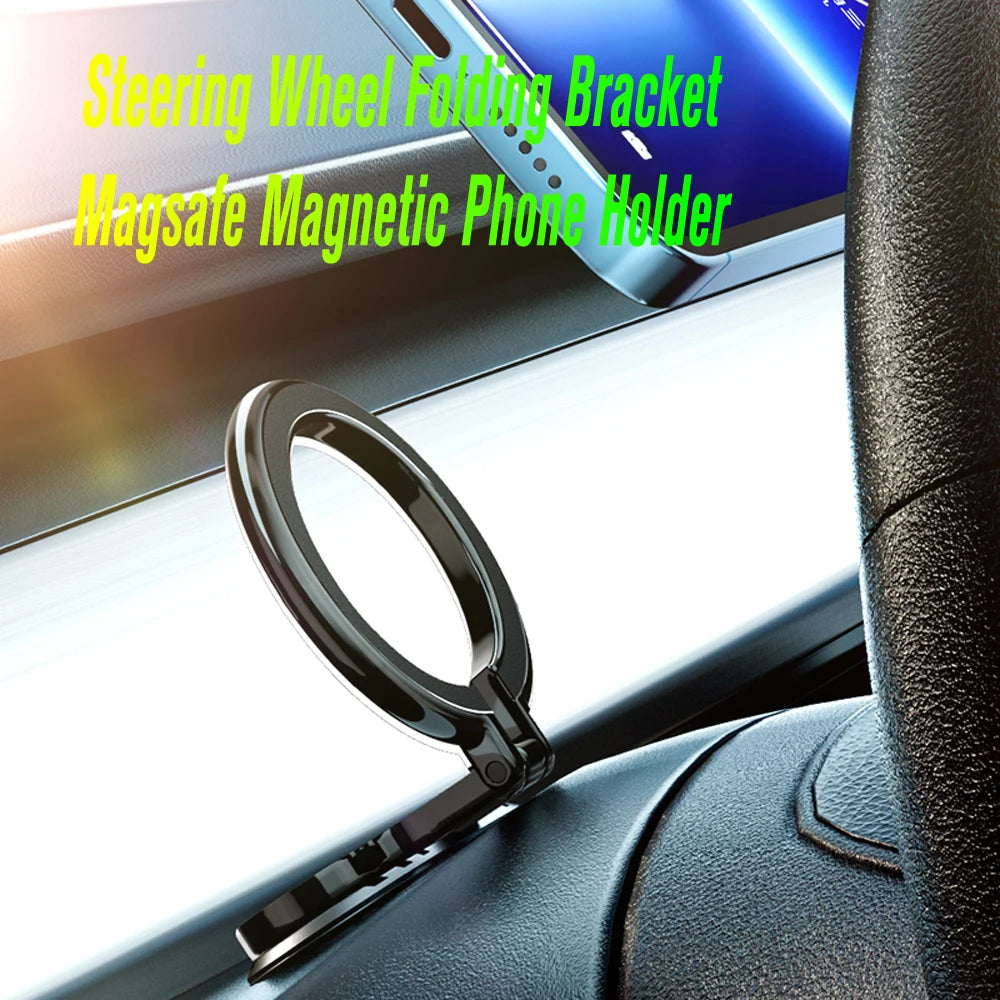 "Magnetische Handyhalterung im Auto mit Magsafe-Technologie, 360-Grad-Drehung und klappbarem Design für sicheren Halt."
