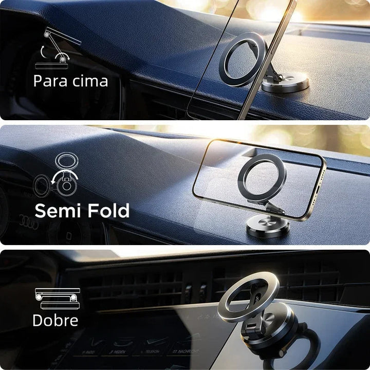 "Magnetische Handyhalterung im Auto mit Magsafe-Technologie, 360-Grad-Drehung und klappbarem Design für sicheren Halt."