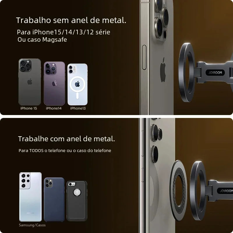 "Magnetische Handyhalterung im Auto mit Magsafe-Technologie, 360-Grad-Drehung und klappbarem Design für sicheren Halt."