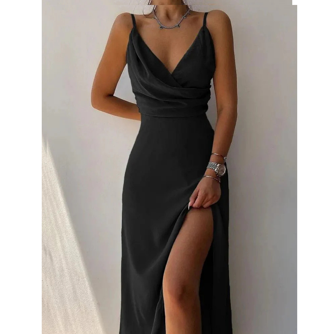 Maxi Damen Kleid mit Blumenmuster, fließender Schnitt, seitlicher Schlitz, elegantes florales Design, perfekt für Sommer.