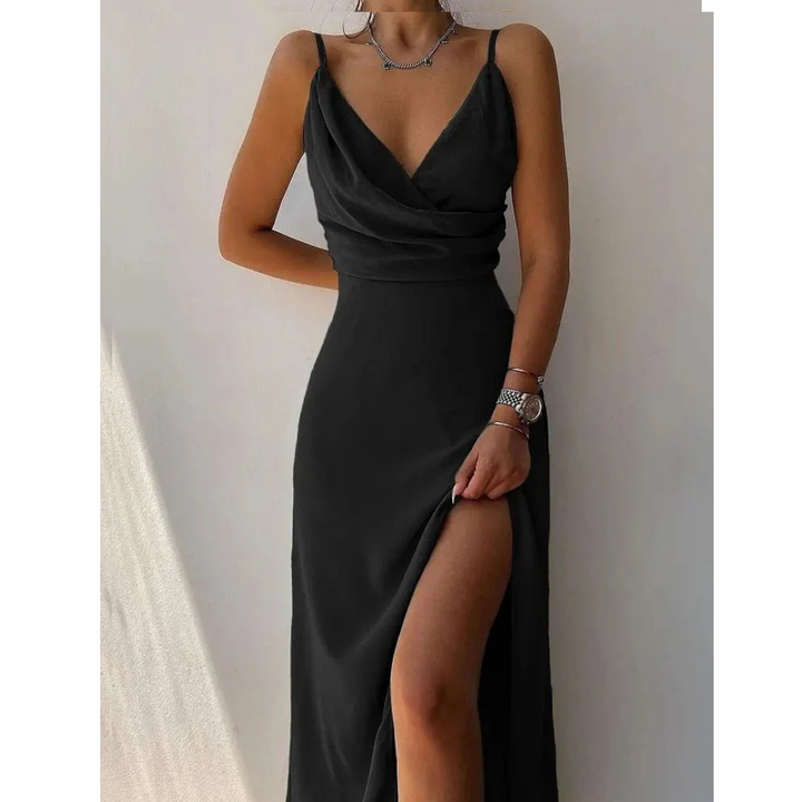 Maxi Damen Kleid mit Blumenmuster, fließender Schnitt, seitlicher Schlitz, elegantes florales Design, perfekt für Sommer.