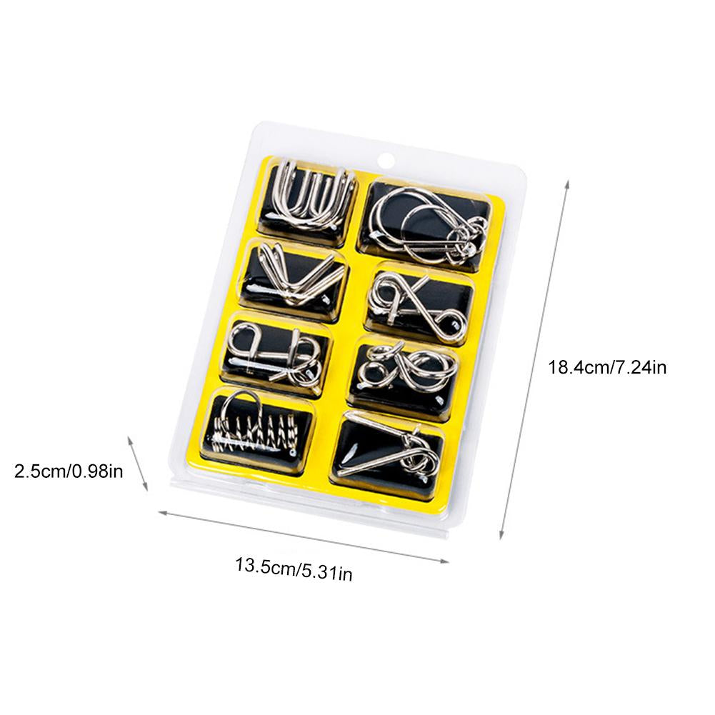 "Metallpuzzle mit ineinander verschlungenen Ringen, verschiedenen Formen, ideal für Logik- und Geschicklichkeitstraining"