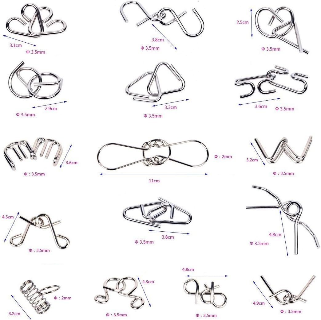 "Metallpuzzle mit ineinander verschlungenen Ringen, verschiedenen Formen, ideal für Logik- und Geschicklichkeitstraining"