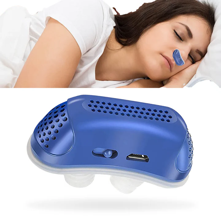 "Micro CPAP Gerät, kompakt mit ergonomischen Ohrstöpseln, ideal für Reisen und leise Schlafapnoe-Therapie, blau-weiß"