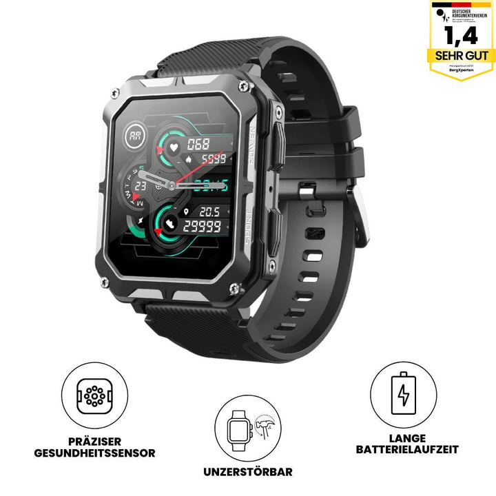 "Militär robuste AirForce K-52 Smartwatch in Glut-Orange, kratzfest, ideal für Fitness-Tracking und extremen Einsatz"