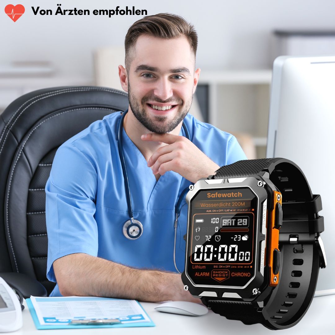 "Militär robuste AirForce K-52 Smartwatch in Glut-Orange, kratzfest, ideal für Fitness-Tracking und extremen Einsatz"