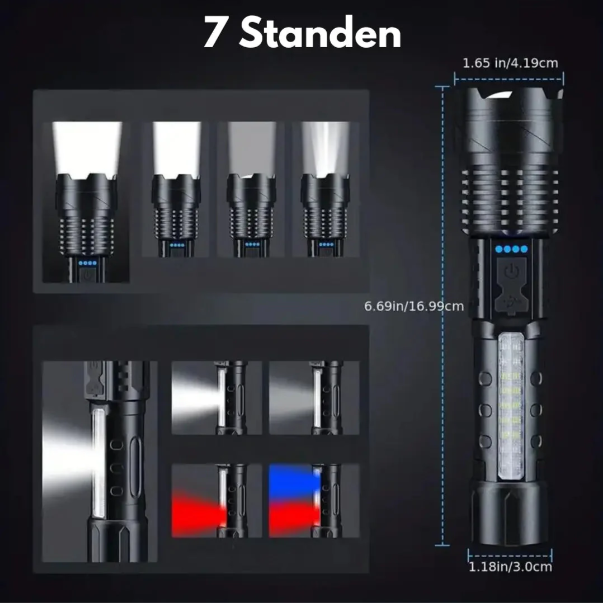 "Militär-Taschenlampe 5000 Lumen, wiederaufladbar, wasserdicht, kompaktes Design, robuste Bauweise, extrem hell"