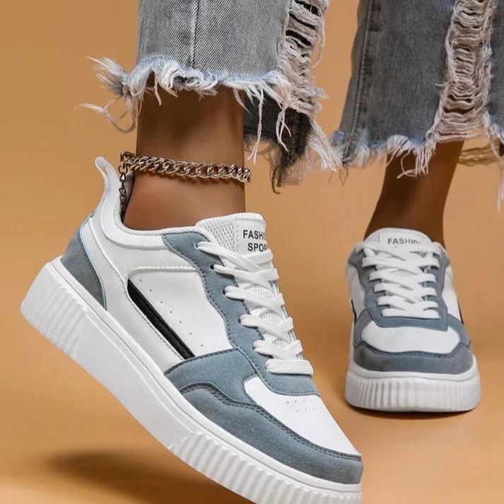 "Moderne Damen-Turnschuhe in frischen Farben, gepolsterte Sohle, elegantes Design, ideal für langen Komfort."