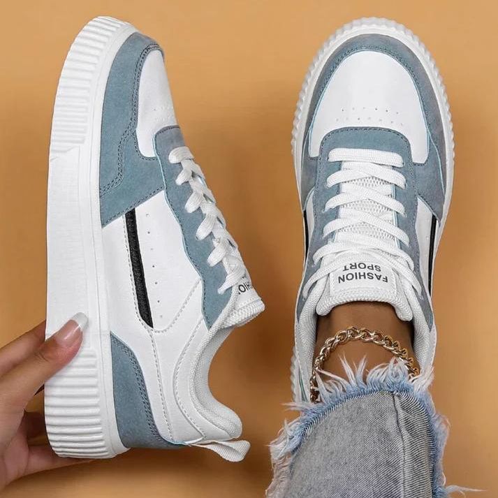 "Moderne Damen-Turnschuhe in frischen Farben, gepolsterte Sohle, elegantes Design, ideal für langen Komfort."