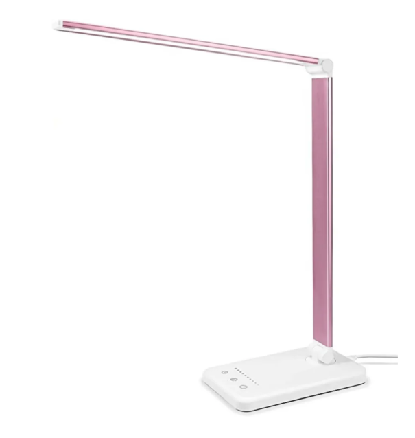 Moderne LED-Tischlampe mit flexiblem Arm und USB-Ladefunktion, stilvoll für Büro oder Zuhause, dimmbare Lichtmodi.