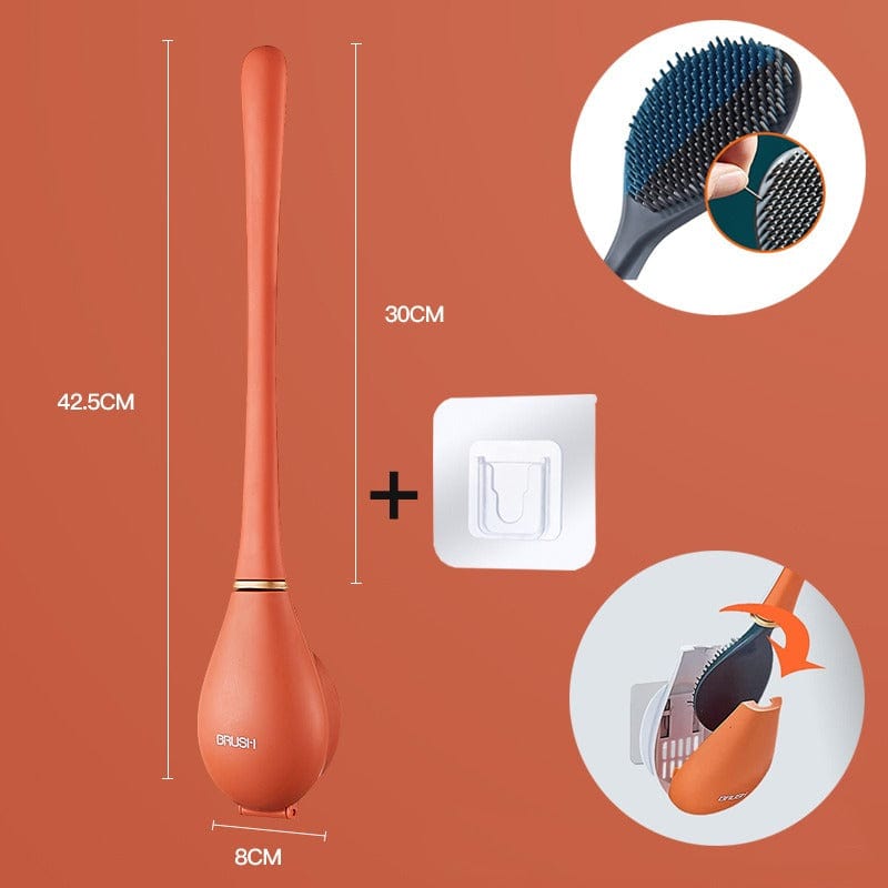 Moderne Silikon-Toilettenbürste, hygienisch, mit flachem Kopf und Wandhalterung, ideal für elegante Badezimmer.