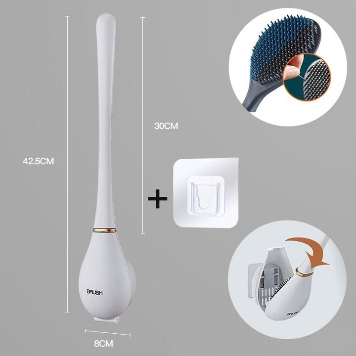 Moderne Silikon-Toilettenbürste, hygienisch, mit flachem Kopf und Wandhalterung, ideal für elegante Badezimmer.