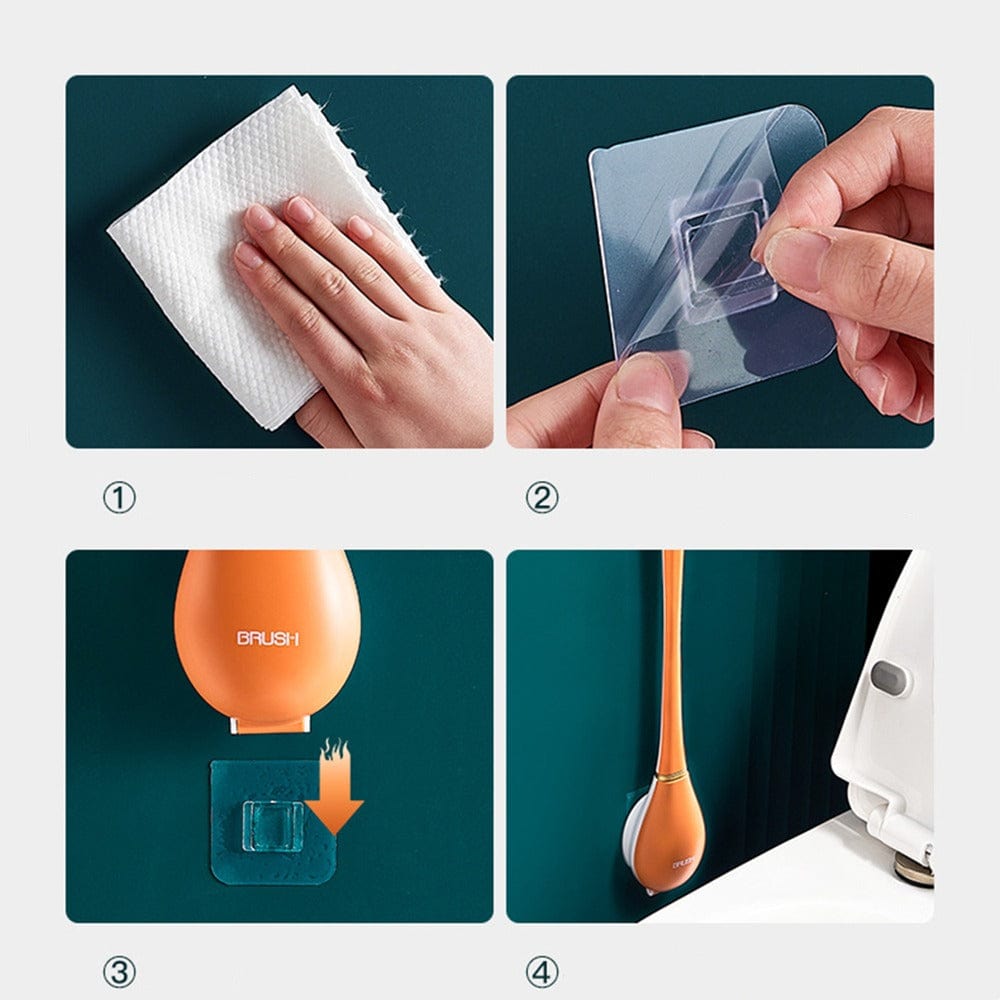 Moderne Silikon-Toilettenbürste, hygienisch, mit flachem Kopf und Wandhalterung, ideal für elegante Badezimmer.