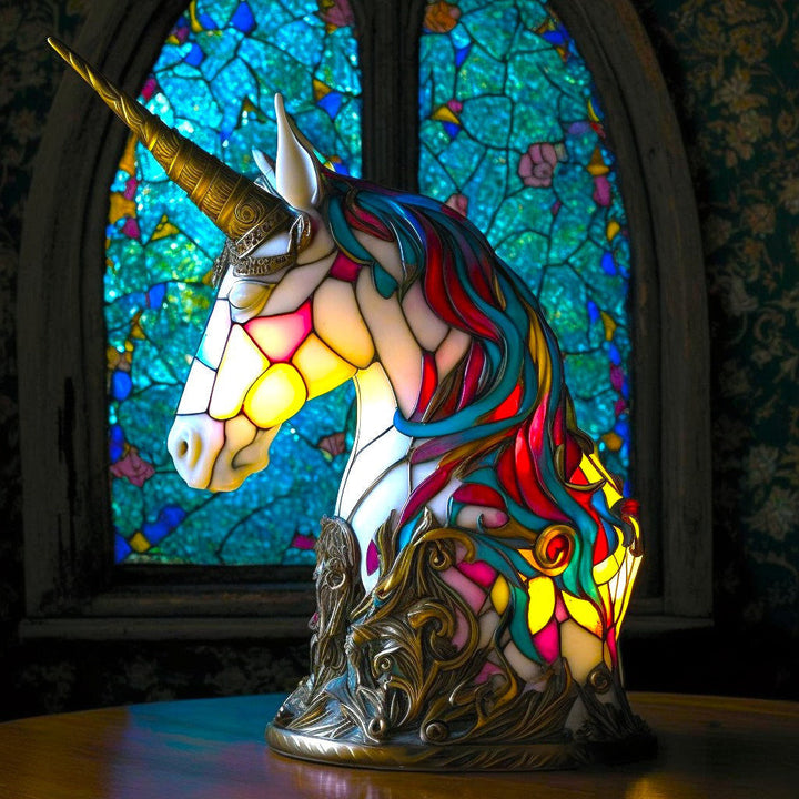 "Moderne Tiffany-Kunstlampe mit farbigem Wolfsmotiv, ideal für stilvolle Wohnräume; vielseitige Beleuchtung für Interieur."