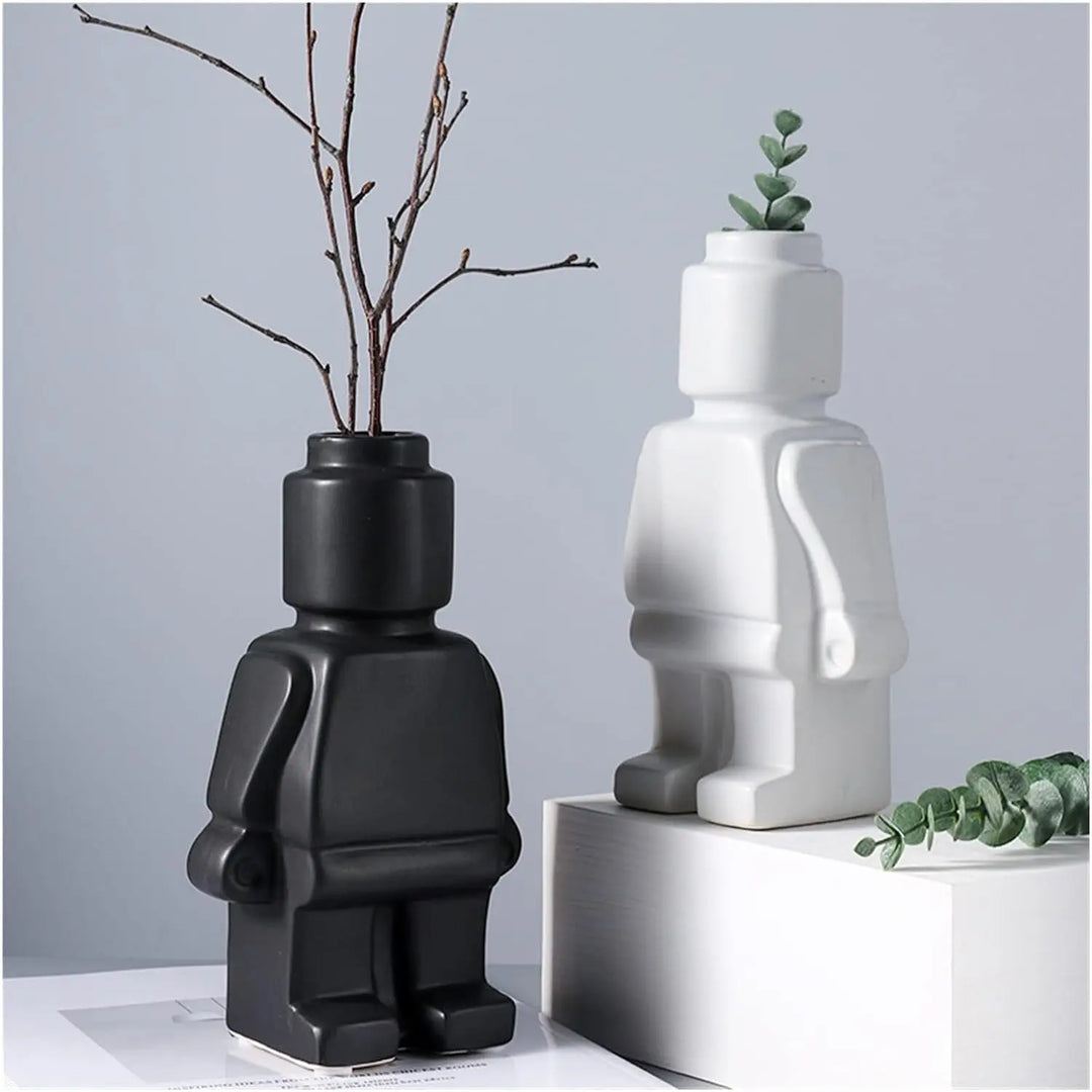 "Moderne weiße keramische Lego-Vase, minimalistisch, ideal für stilvolle Wohn- und Bürodeko, kreative Note, langlebig."